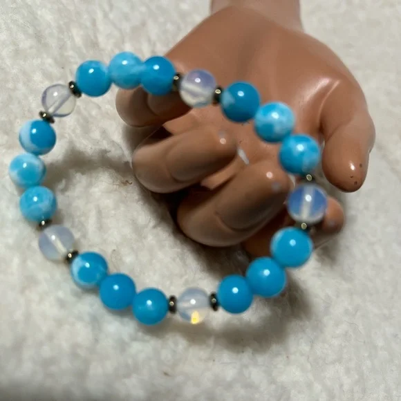 Bracelet  8-8.5mm Amazonite Aqua ,Mystic Aura Quartz - Picture 3 of 8